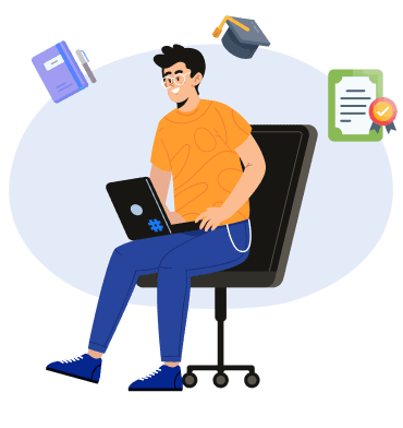 Un estudiante sentado en una silla trabajando en su portátil realizando trabajos académicos como tareas y ensayos.