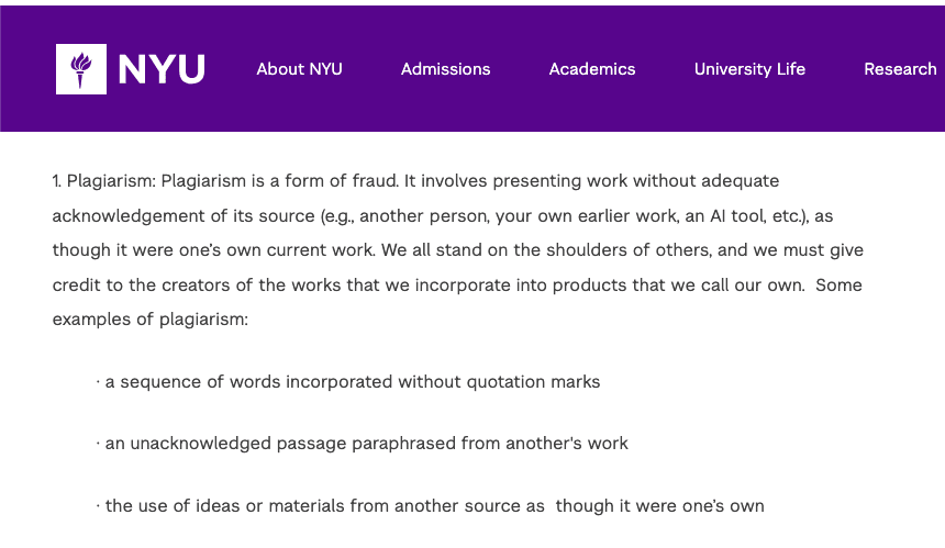 NYU students' code of conduct