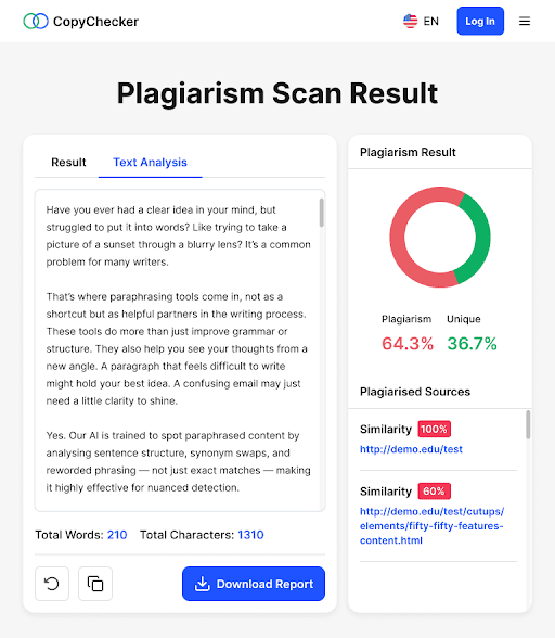 CopyChecker plagiarism checker showing how to find unintentional plagiarism before submitting academic or professional writing