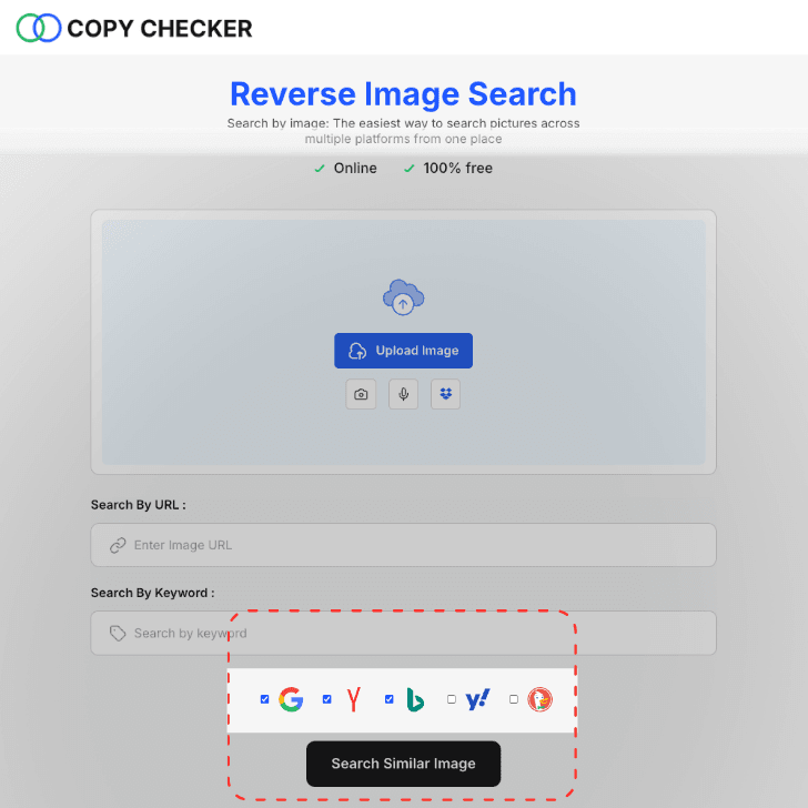select the search engines before search by image