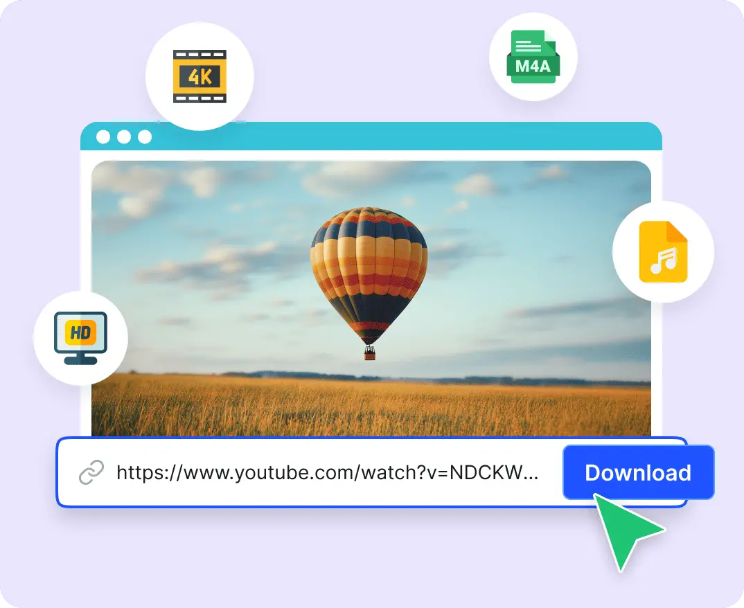 Ilustración que muestra todos los formatos y calidades que admite el descargador de videos de CopyChecker.