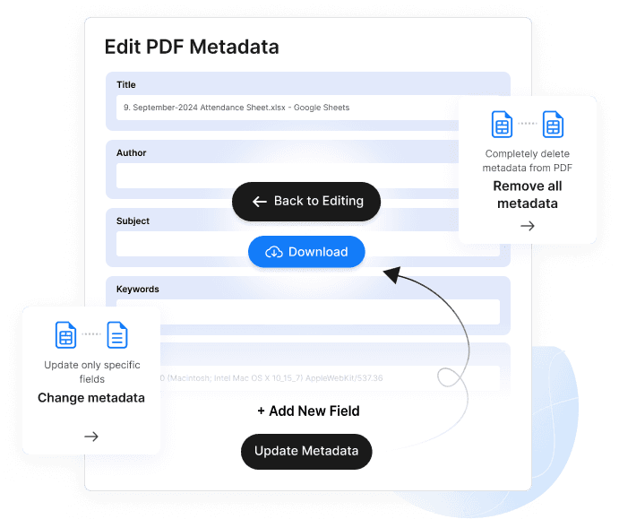 Menampilkan semua bidang metadata dalam sebuah PDF.