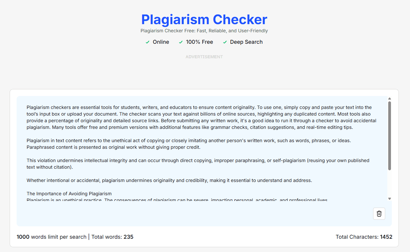 An image depicting the first step of using CopyChecker's plagiarism checker