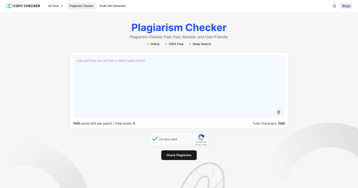 CopyChecker: 100% Free Plagiarism Checker Online Tool